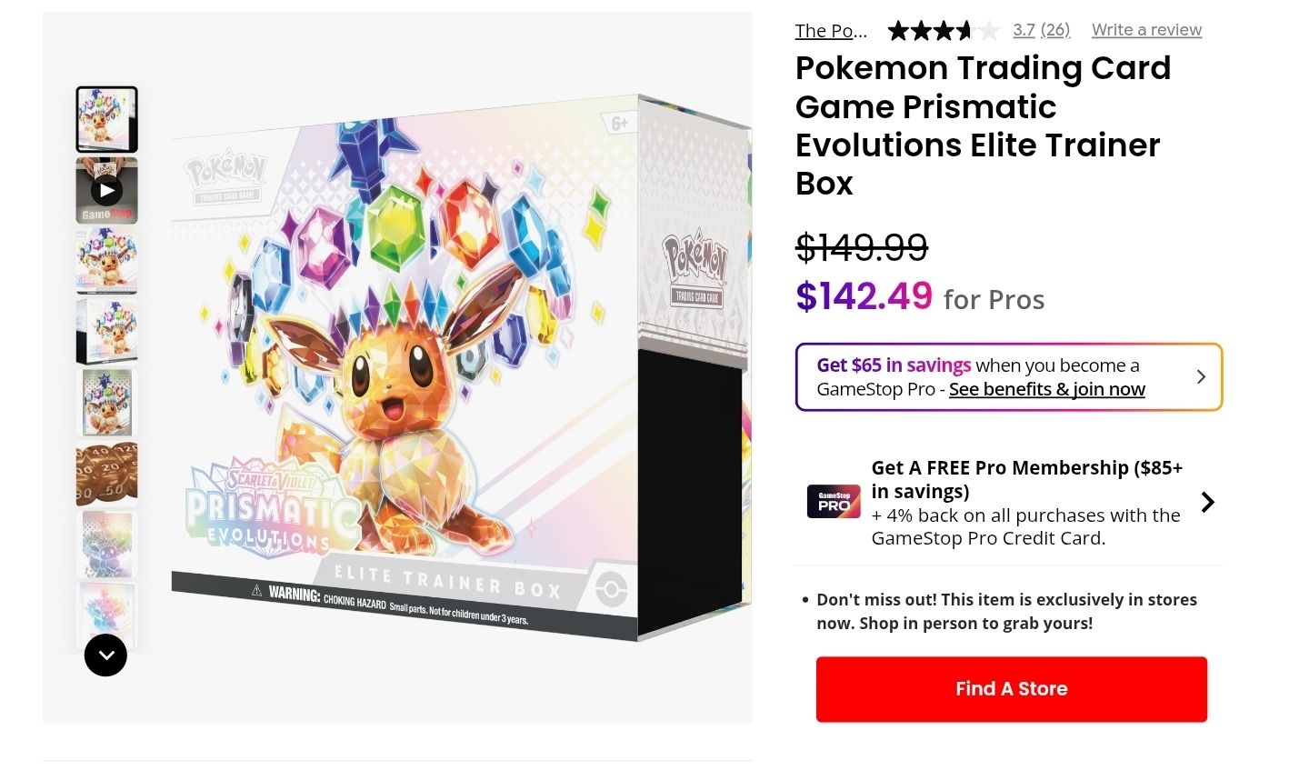 pokemon trading card game prismatic evolutions elite trainer box gamestop TCG: Scarlet & VioletPrismatic : Toys & Games Cards vary by pack.) Also contains 65 card sleeves featuring amazing artwork of Eevee and its Evolutions and a code card for Pokmon TCG Live. Gamestop prices are too high