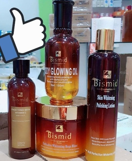 Kit De Soins Blanchissants BISMID - Crème Mega Blast, Gel Nettoyant Visage, 500 Ml + 80 G + 180 Ml