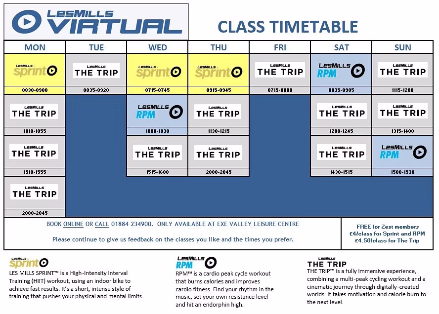 NEW Les Mills Virtual class timetable... - Mid Devon Leisure