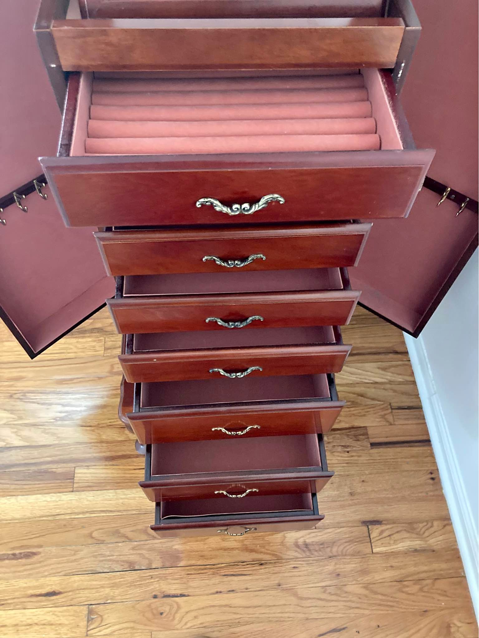 Cherry Jewelry Armoire w Mirror & Drawers - Armoires & Wardrobes