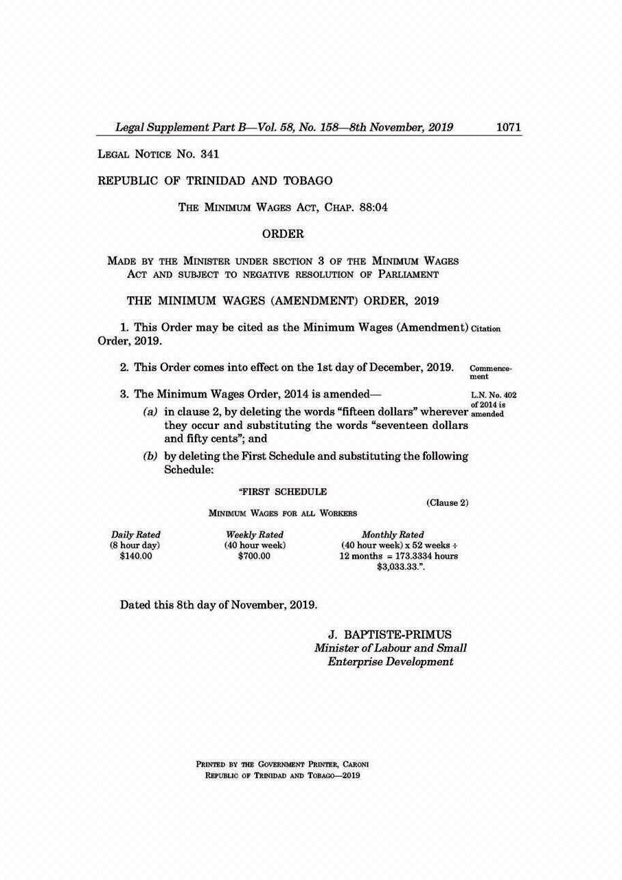 Please Note The Minimum Wage Increase Trinidad And Tobago