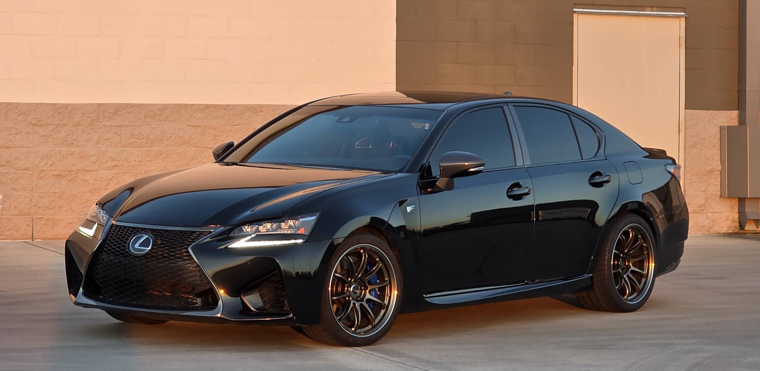 Lexus GS F with chrome delete and blue calipers