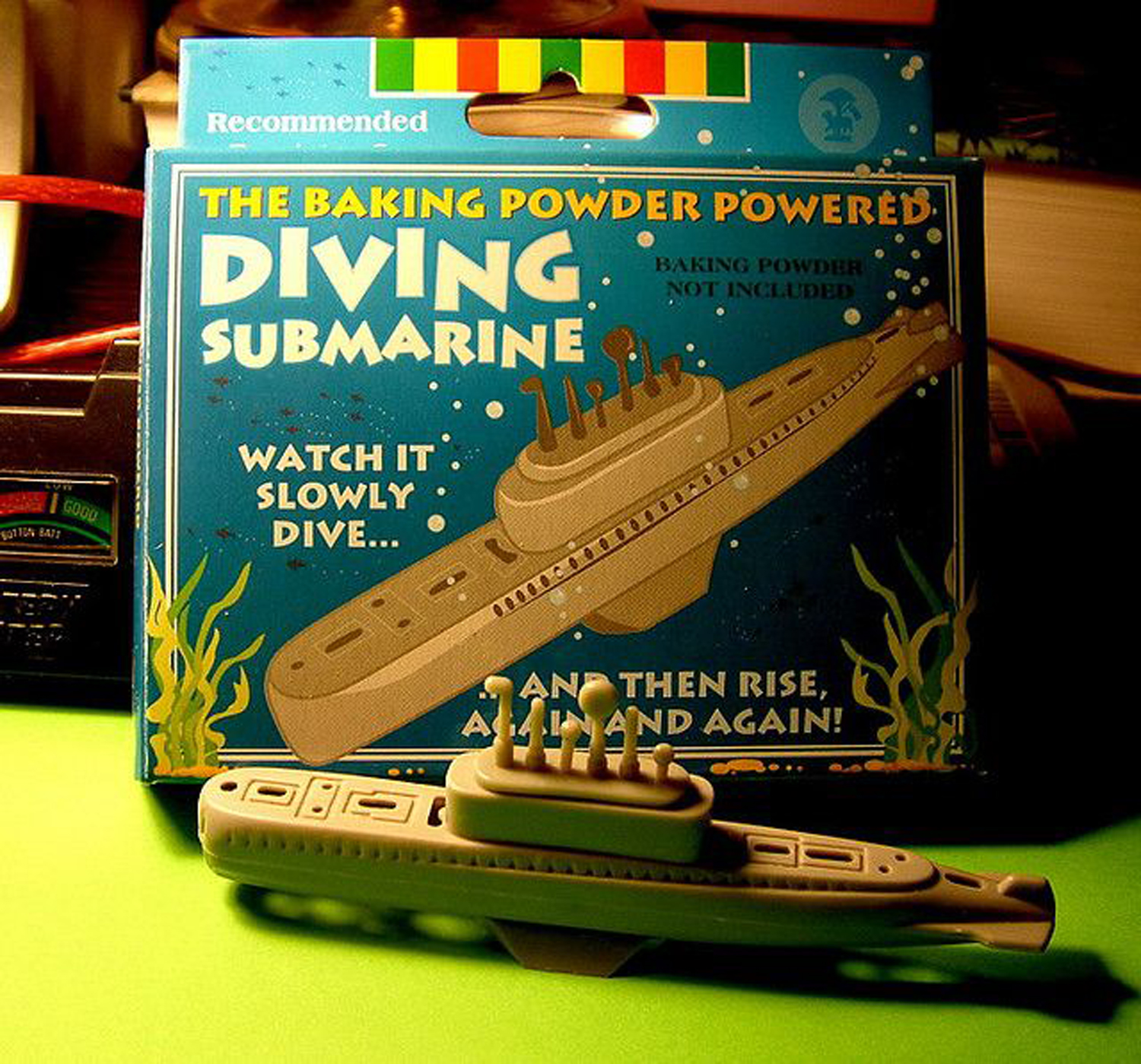 Vintage baking powder powered diving submarine toy