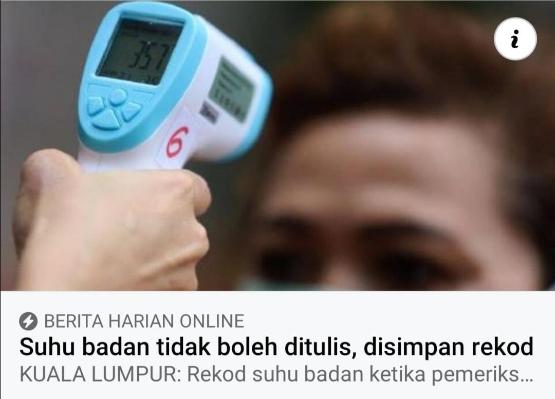 Tranung Kini Suhu Badan Tidak Boleh Ditulis Disimpan Rekod Kuala Lumpur Rekod Suhu Badan Ketika Pemeriksaan Di Mana Mana Premis Perniagaan Tidak Sepatutnya Dicatatkan Dalam Buku Atau Disimpan Secara Rekod Digital Timbalan
