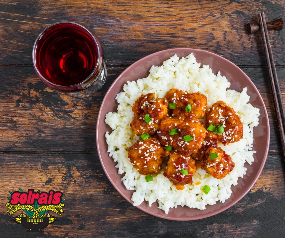 Solrais - Crispy sesame chicken, made from chopped breast...