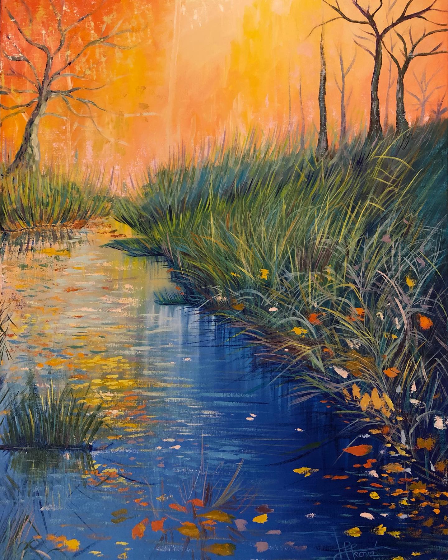 ,,Zlaté lístie na koryte”, olej,... - Ľubica Vlková - art