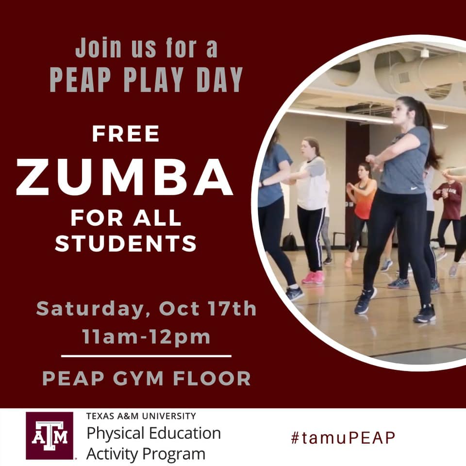 FREE. ZUMBA. Need we say more? Join #tamuPEAP for another Play Day ...