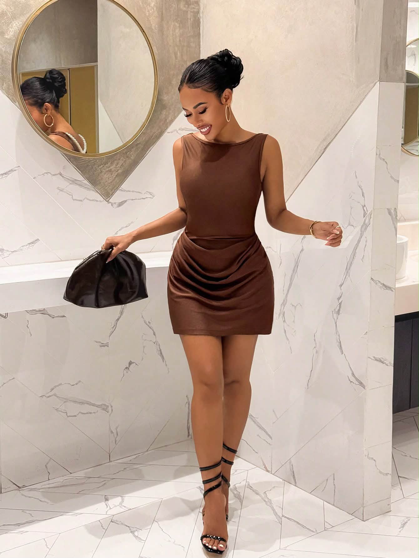 brown dress showpo Chocolate tones, sculpted to perfection. Meet the Tara Maxi 🤎 #showpo Brown satin dress