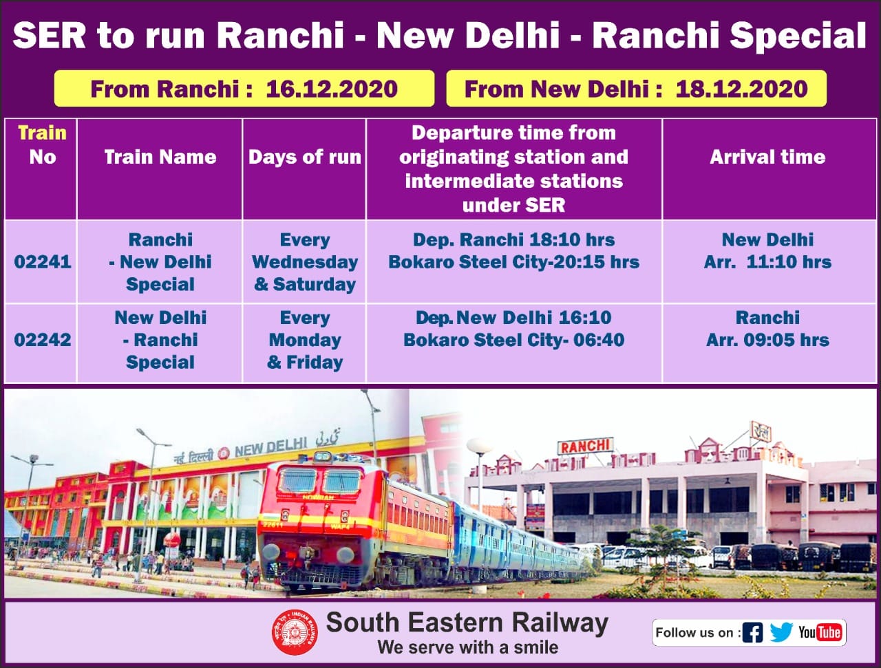 SER TO RUN SPECIAL TRAIN BETWEEN... - South Eastern Railway