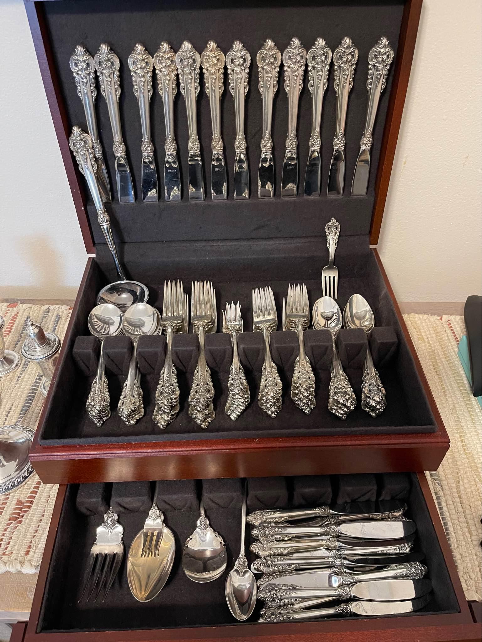 Grande Baroque- Wallace Sterling Silver set of 12 Ice Cream Forks 5.5, vintage