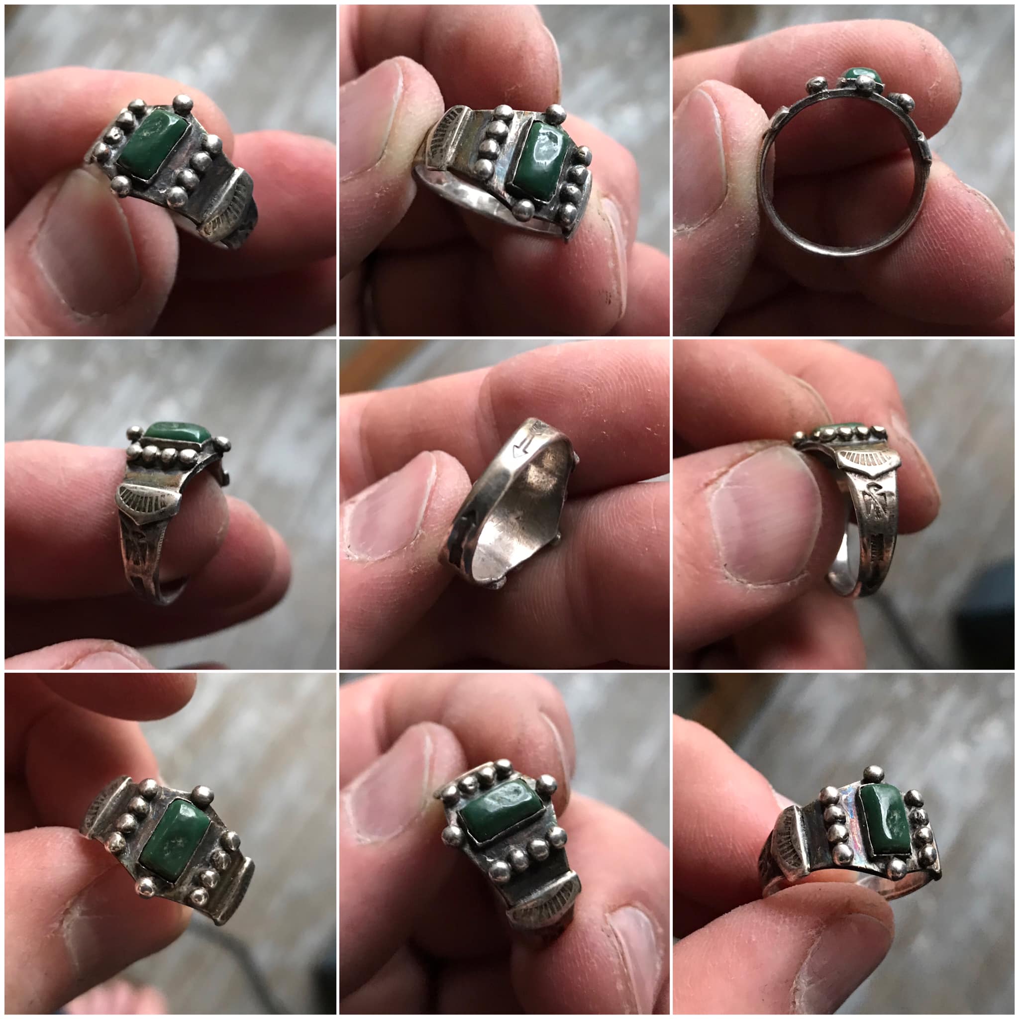 Early Fred Harvey era ring with dark green turquoise and 