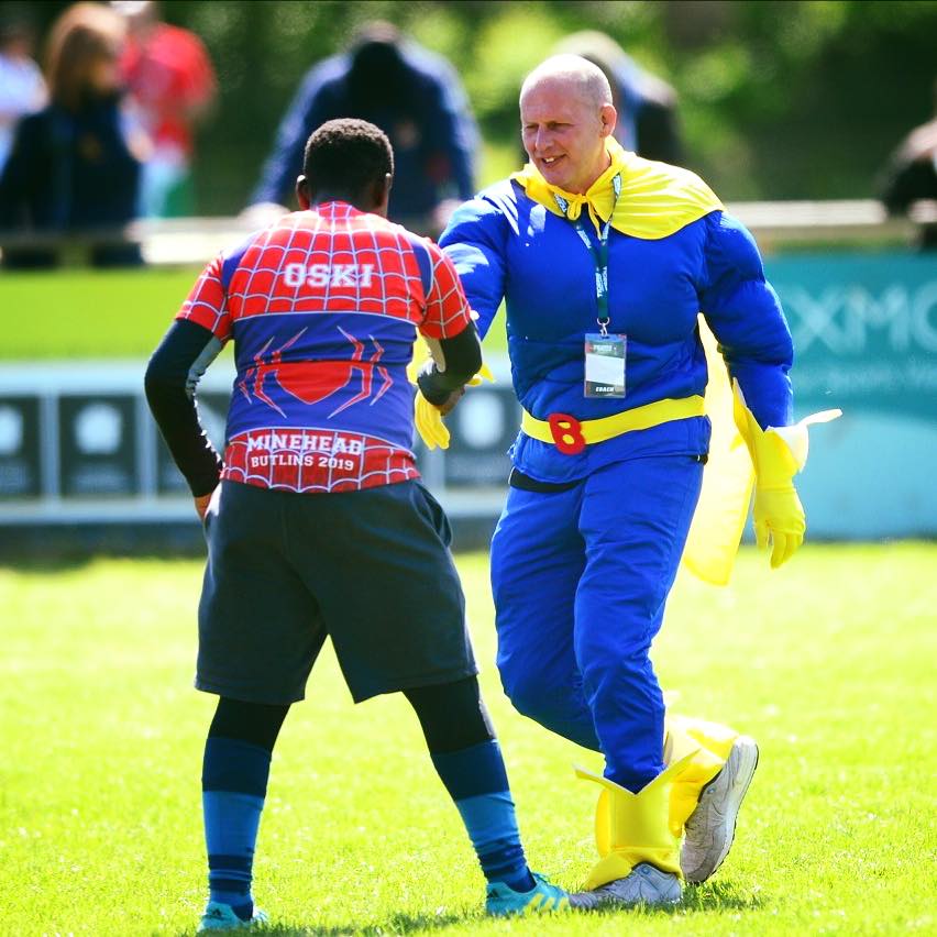bluesrugbyteam showcasing their new Spider-Man kits with the