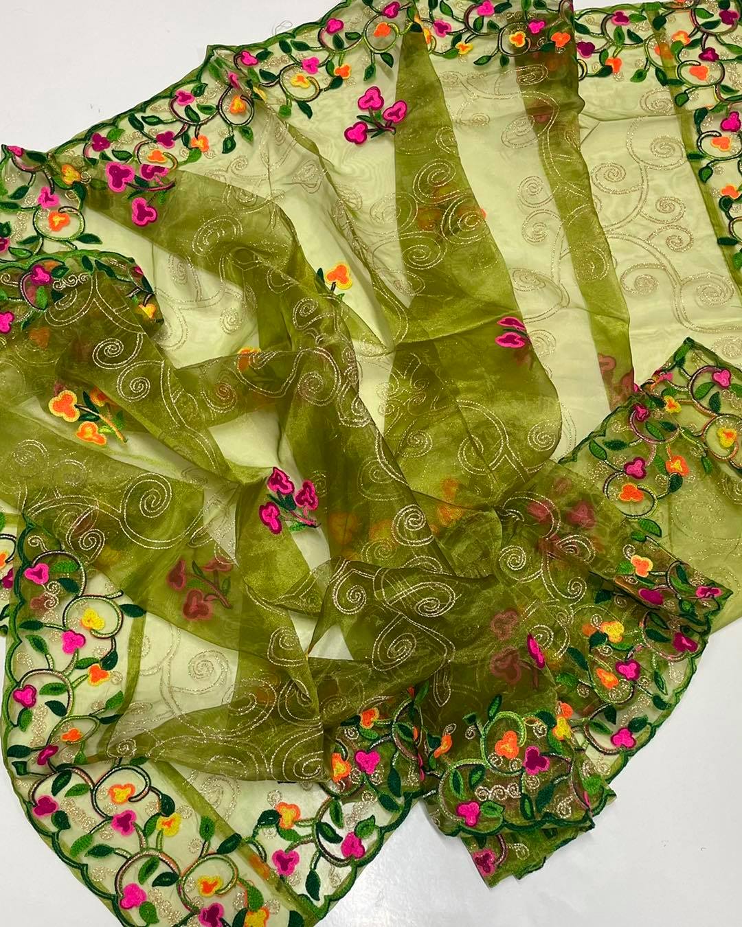 Multani Dupatta - MULTI THREAD AAR EMBROIDERY ORGANZA...