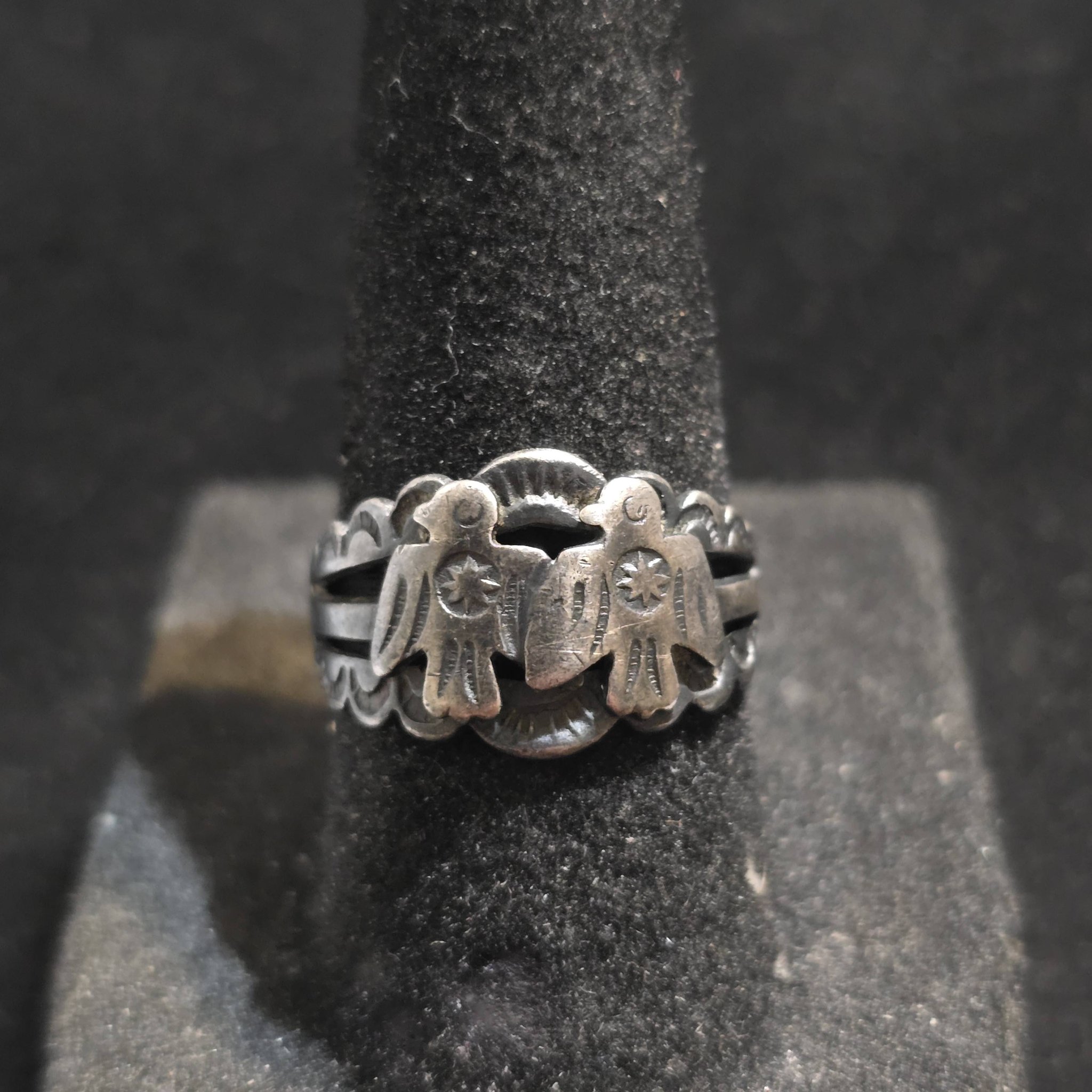 Vintage Fred Harvey era sterling double thunderbird ring