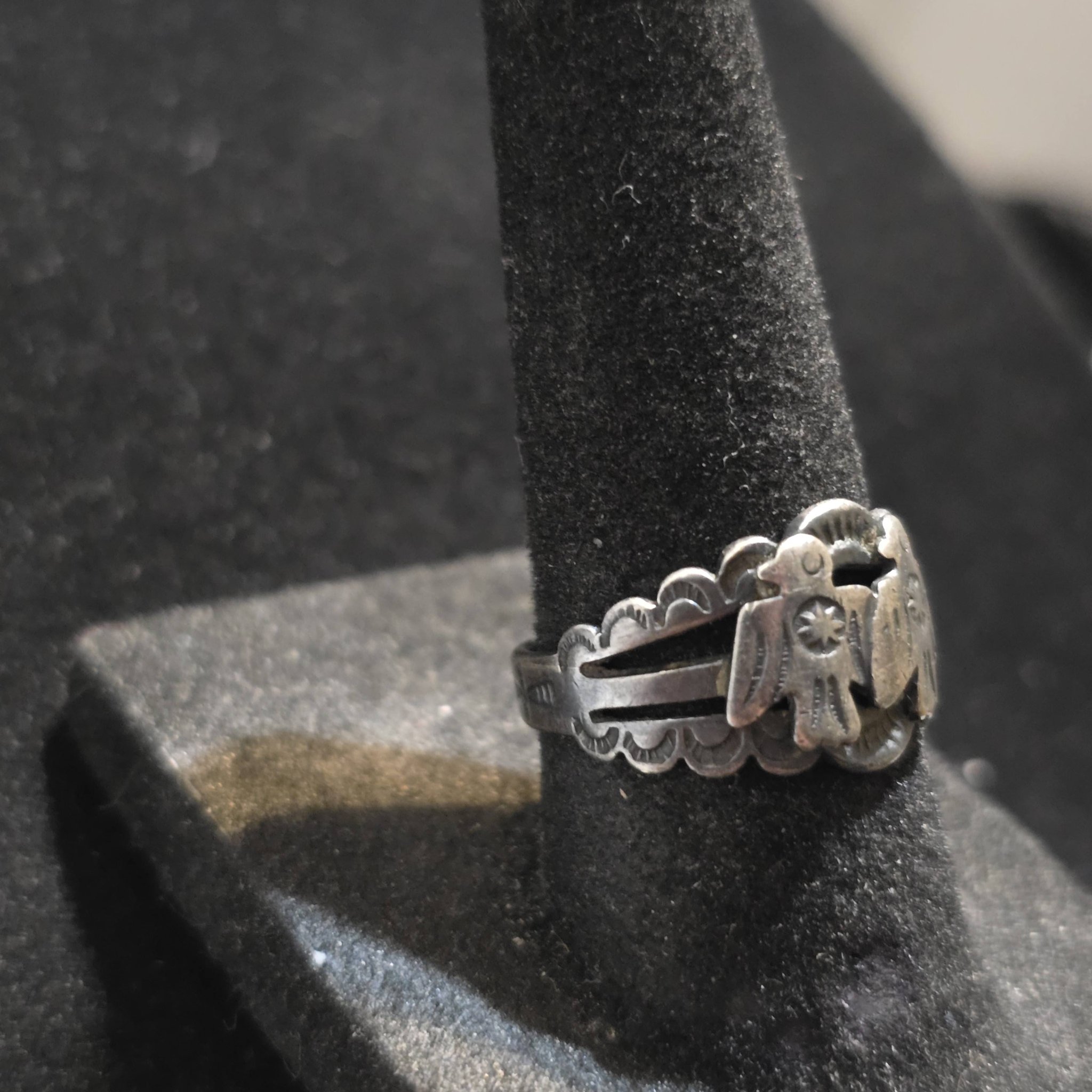 Vintage Fred Harvey era sterling double thunderbird ring