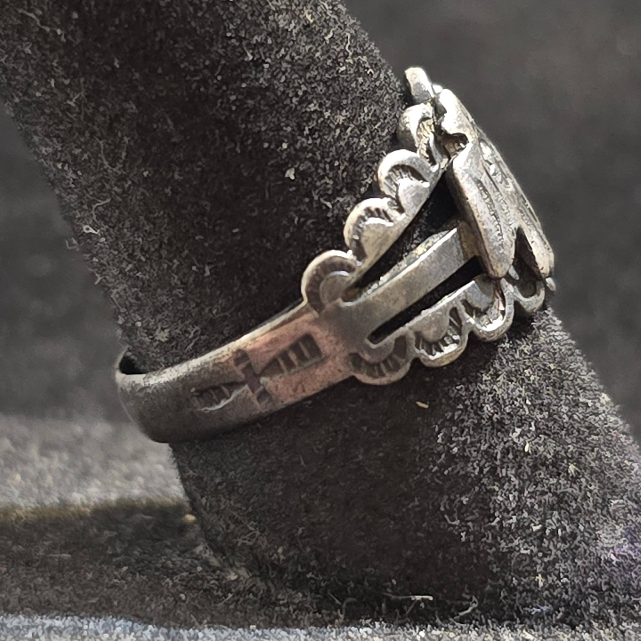 Vintage Fred Harvey era sterling double thunderbird ring