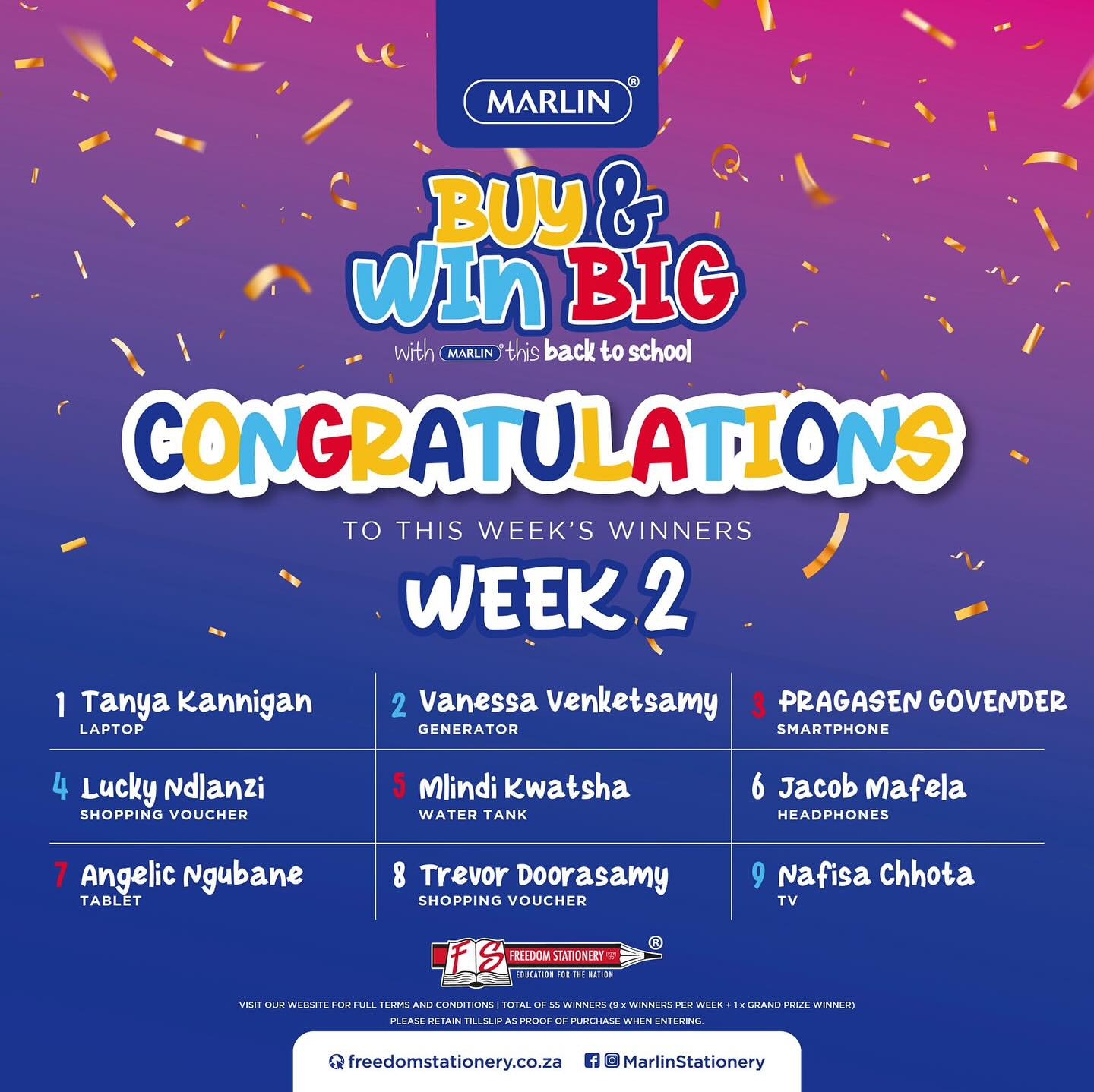 Marlin - Congratulations to our week two winners! #Winners... | Facebook