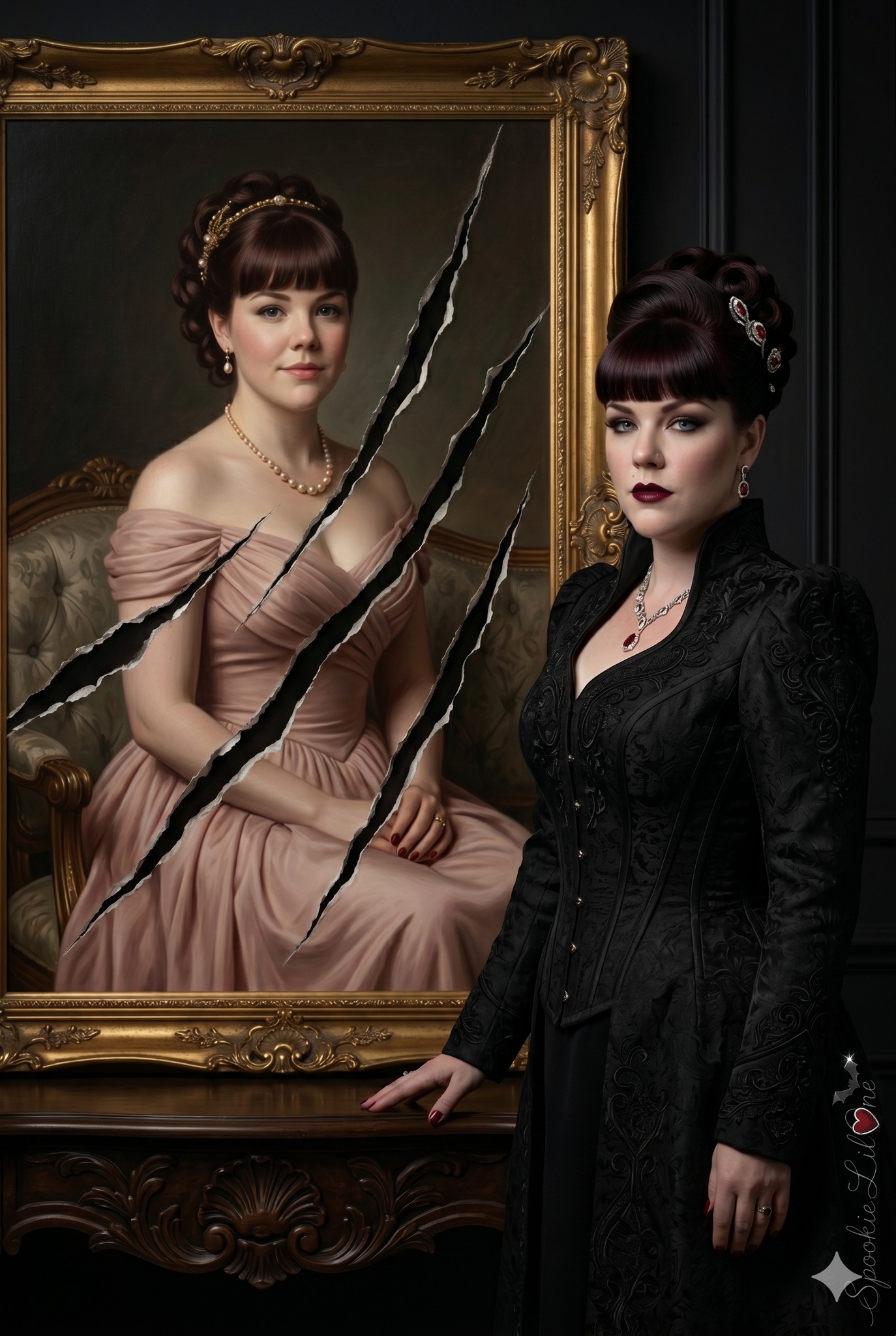 Villain queen in dark opulent room