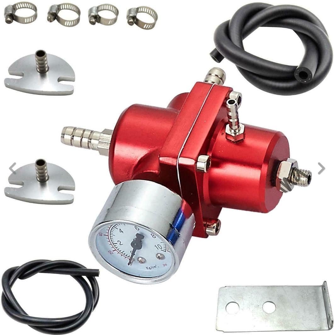 Universal Adjustable 0-140 PSI Fuel Pressure Regulator Gauge Kit + Hose ...