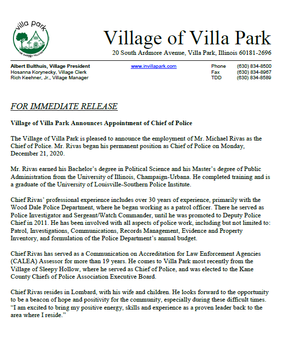 Welcome And Congratulations To Our New Villa Park Police Facebook
