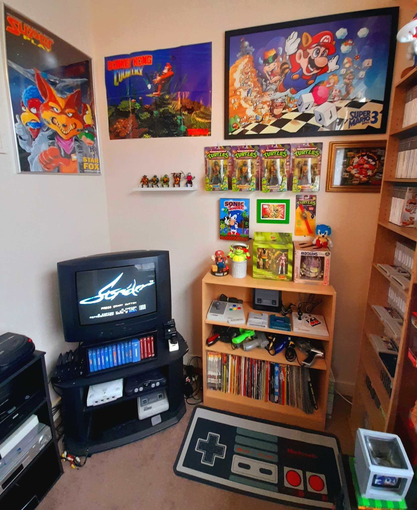 Here is my favourite wall in the gaming room featuring Strider