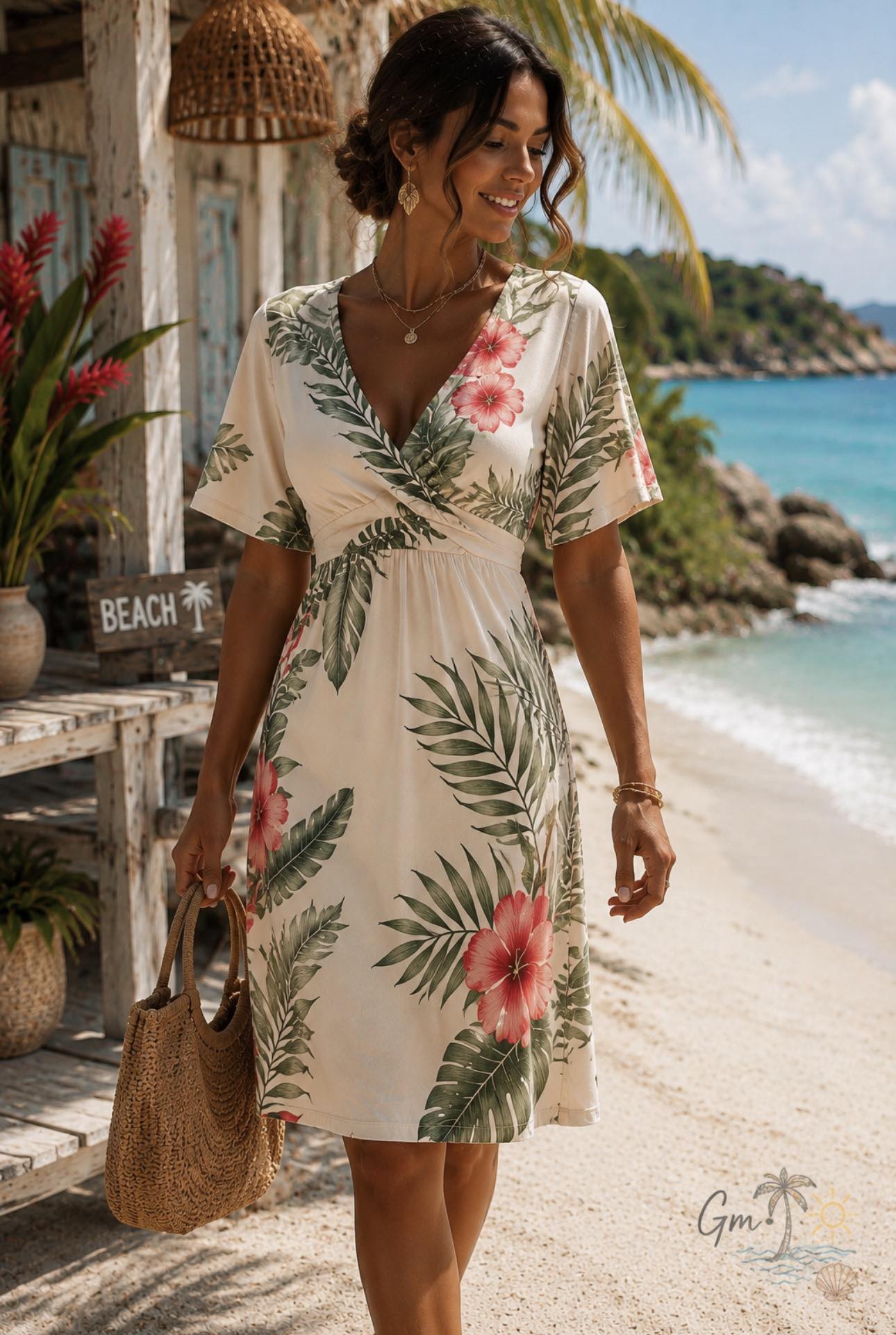 what is a beach dress called Beach-inspired for vacation or dinner Color:Walnut 5956 SHEIN BAE Light Blue model-deni Beachwear allowing for ease of