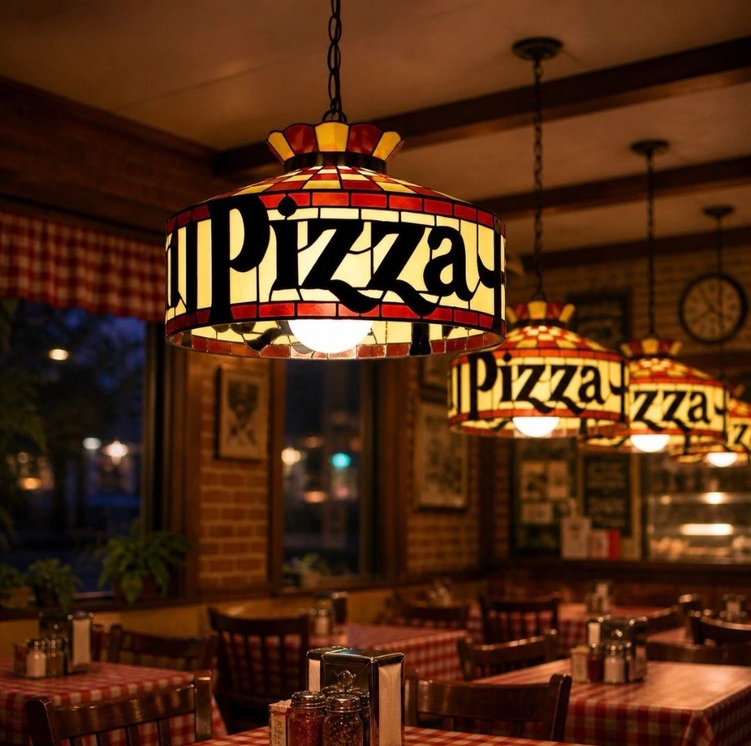 The old stained glass lamp lights at Pizza Hut