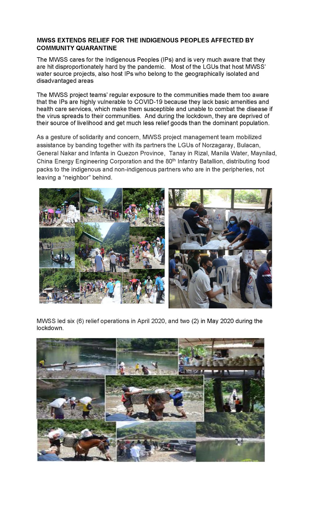 MWSS EXTENDS RELIEF FOR THE INDIGENOUS PEOPLES AFFECTED BY COMMUNITY ...