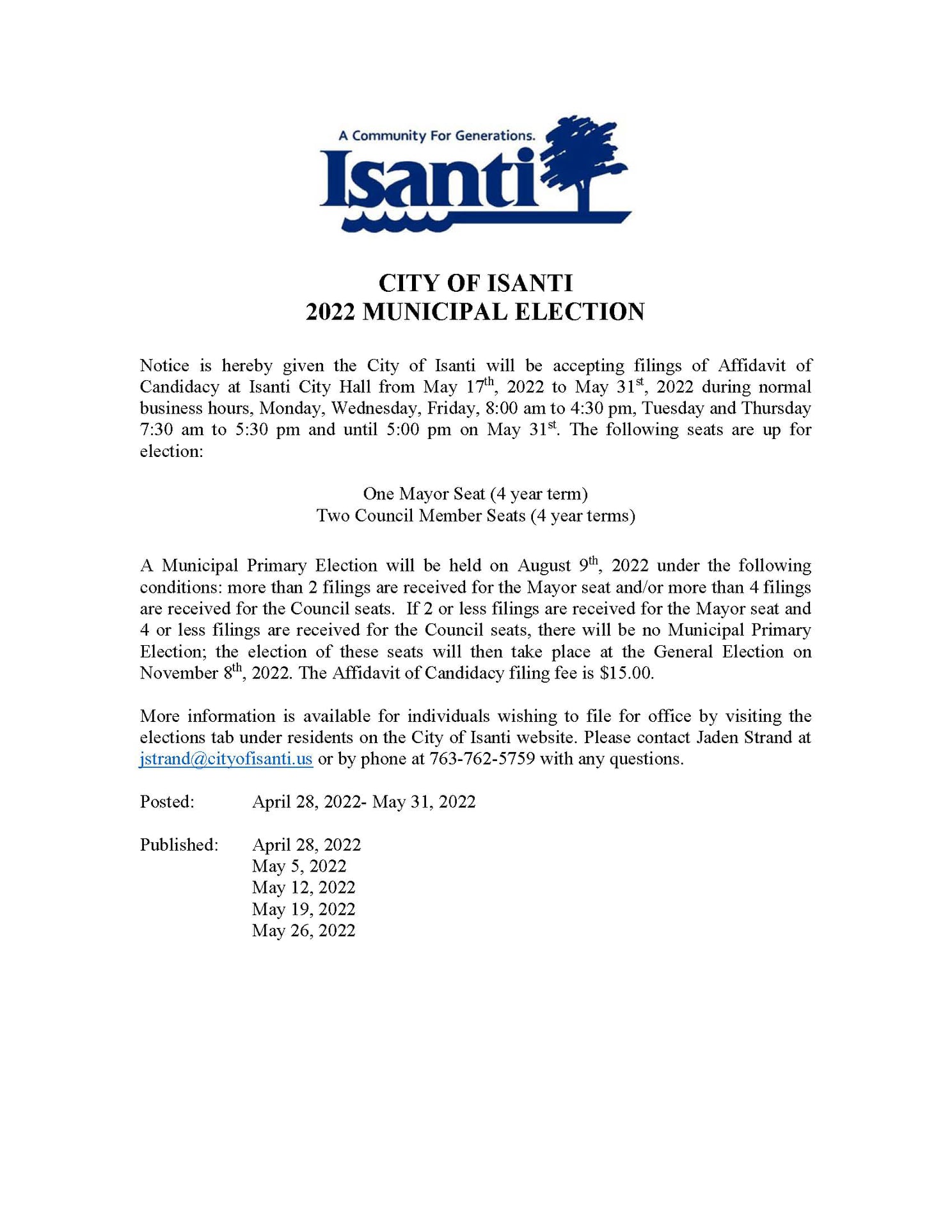 City of Isanti - For additional information and Isanti... | Facebook