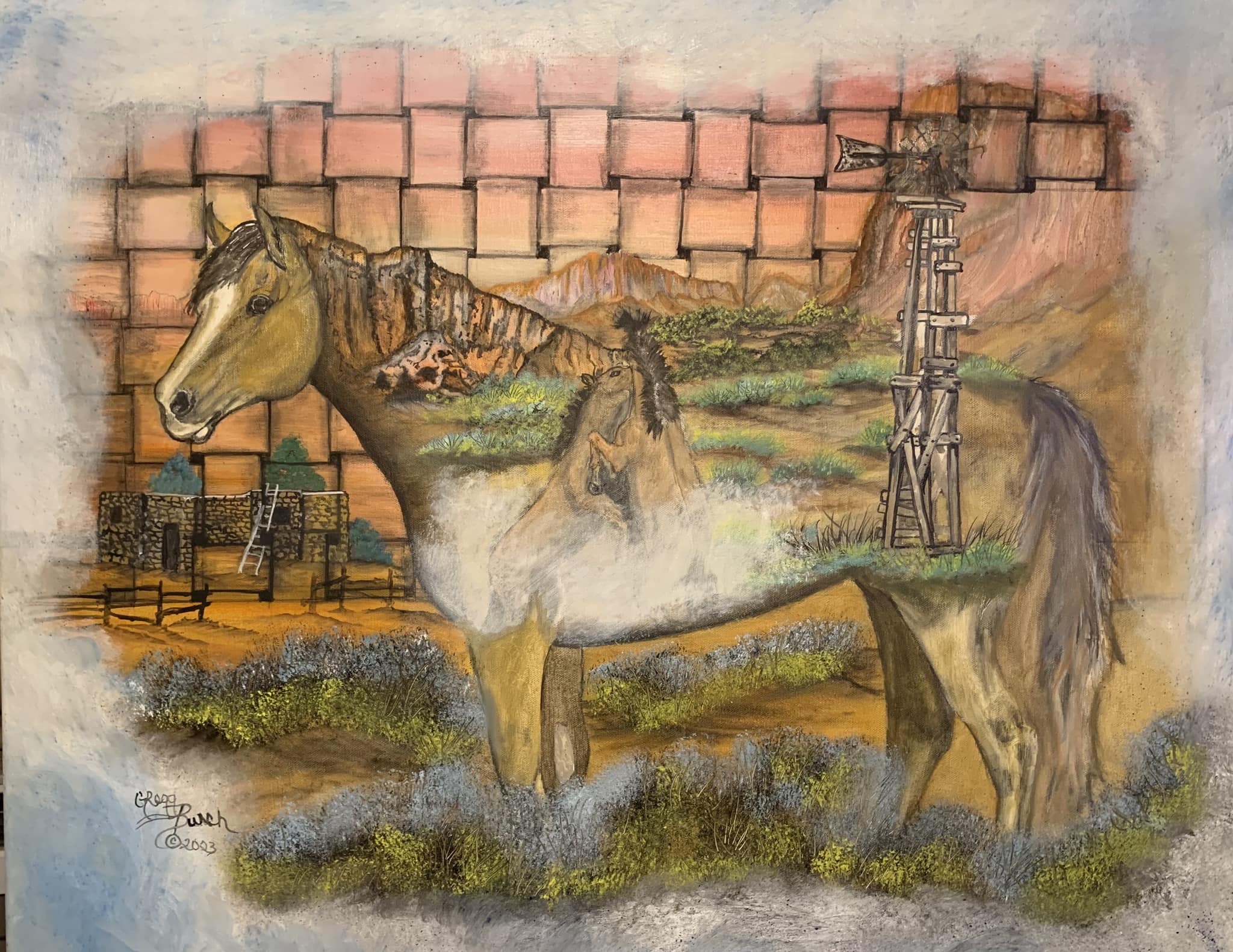 Oil painting of New Mexico landscape titled Mirage