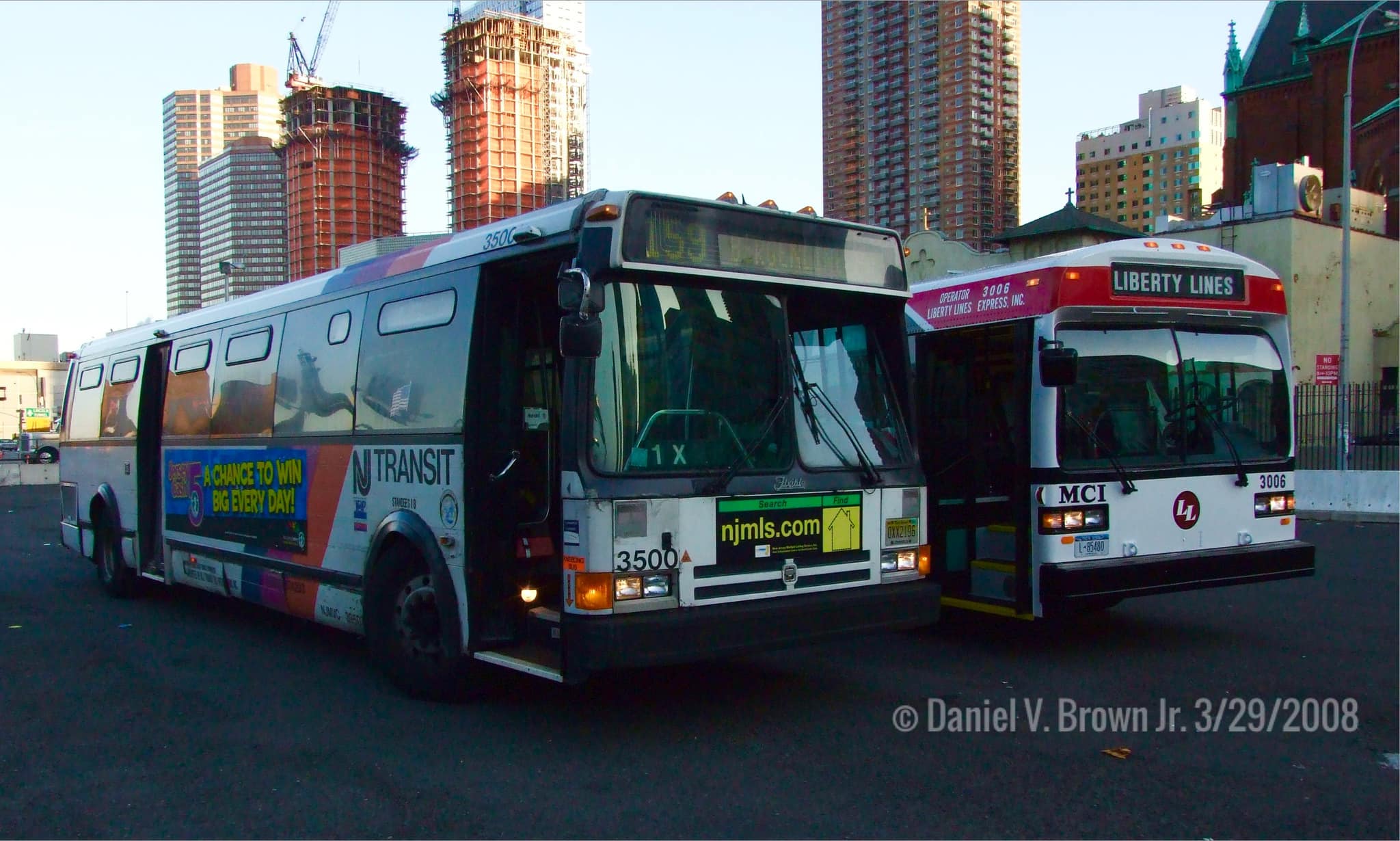 Vintage buses at Hell's Kitchen lot in Manhattan