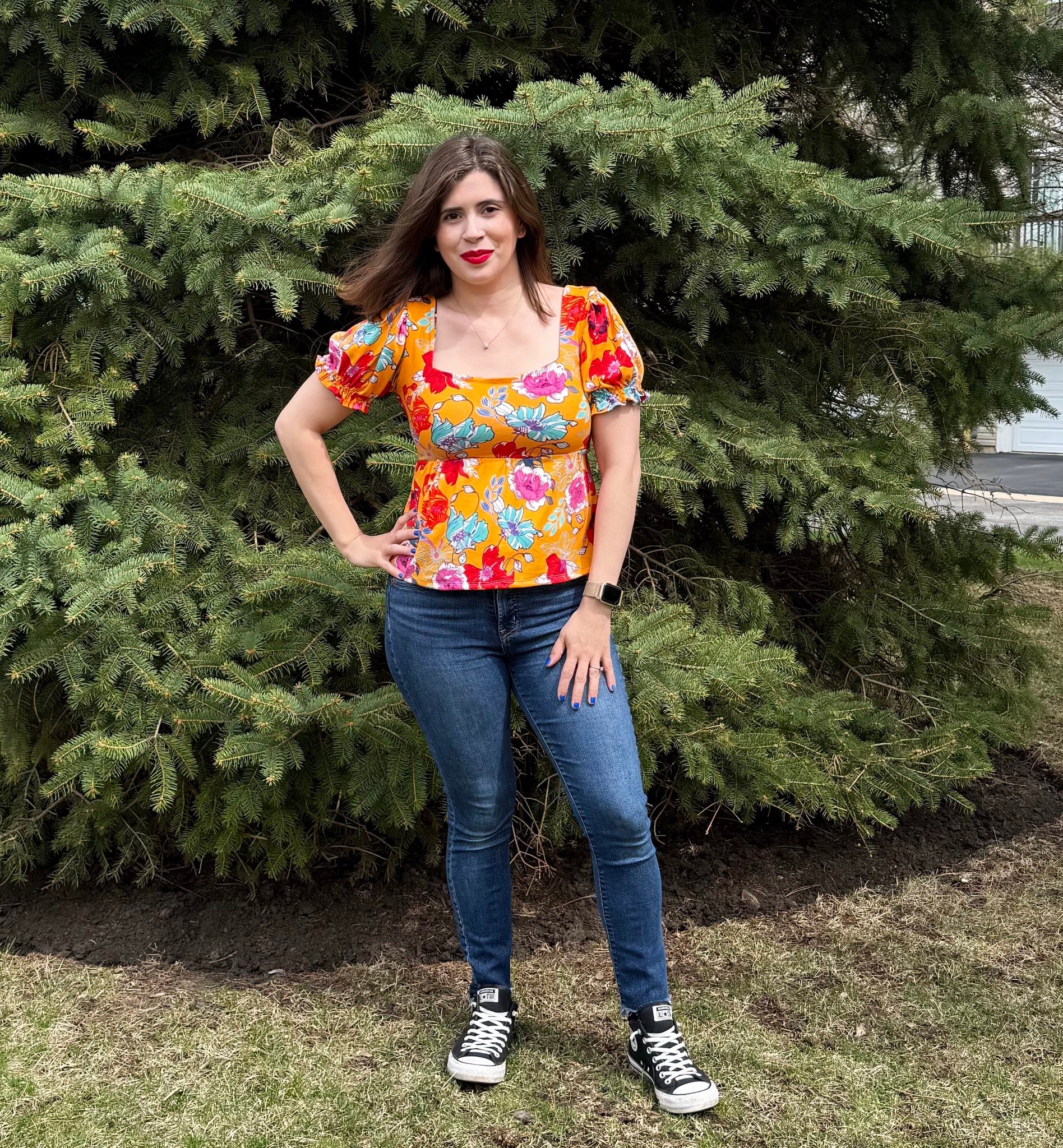 Sewing a peplum top with floral fabric
