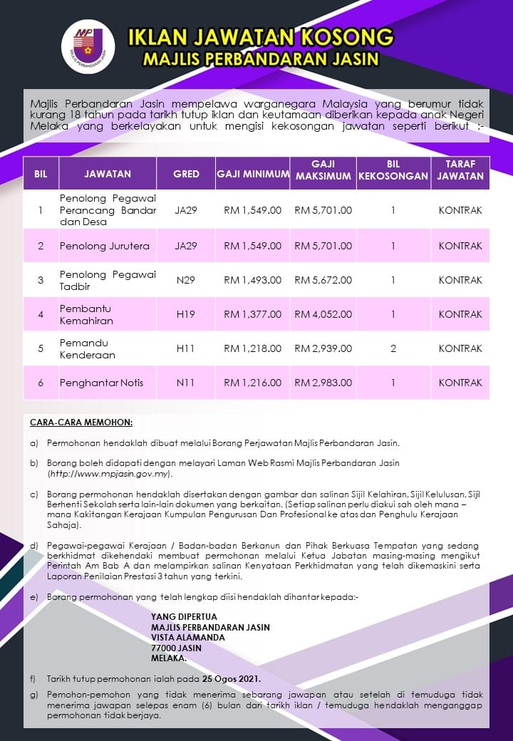 Jawatan Kosong Melaka Iklan Jawatan Kosong Mp Jasin Facebook