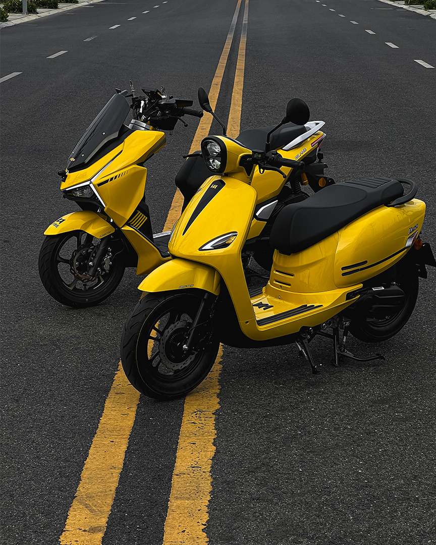 Check out the iconic yellow look of NEON and ISLAND motorcycles