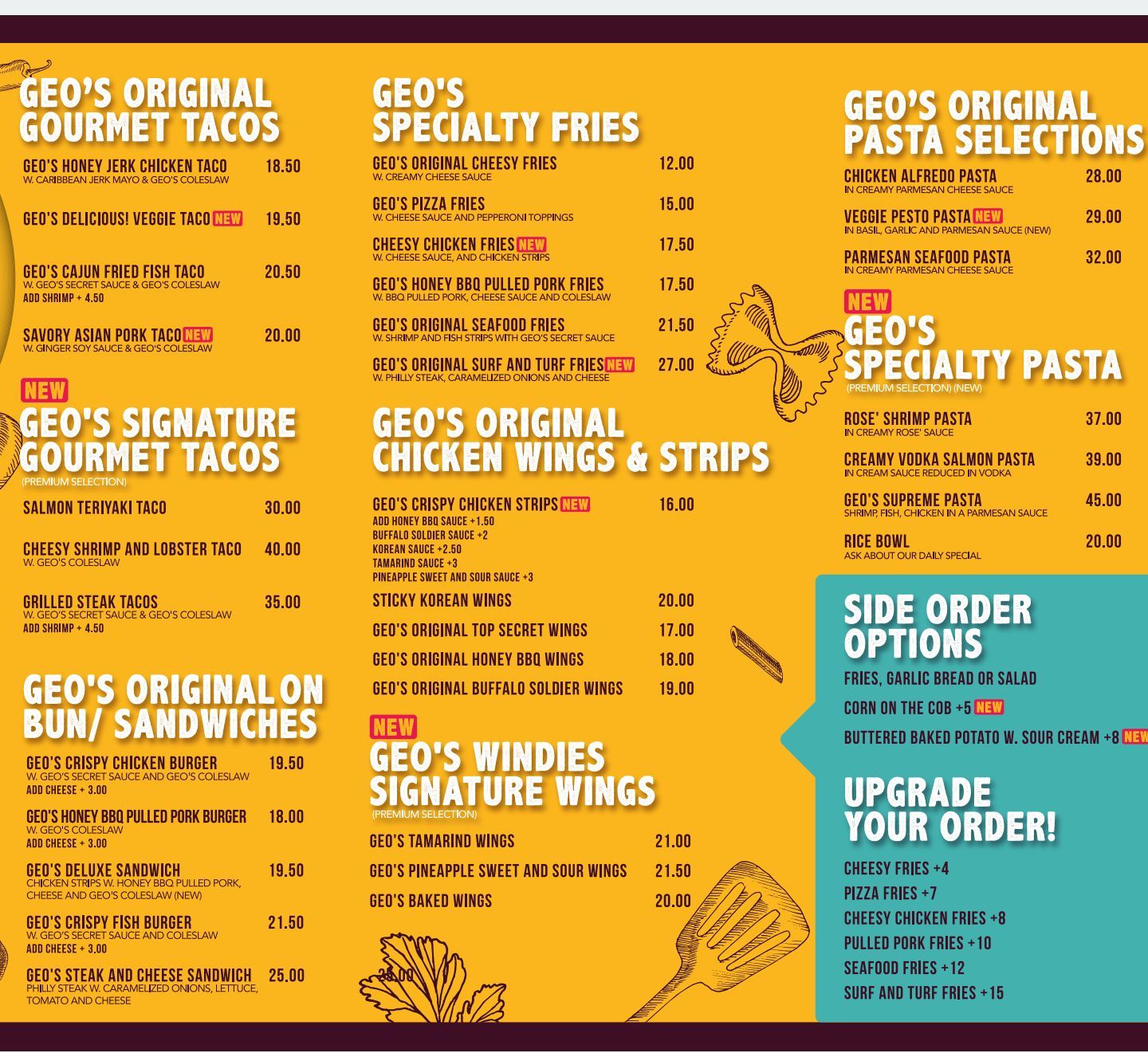 GEO'S - Introducing Our New Menu To You Today! CALL OR... | Facebook