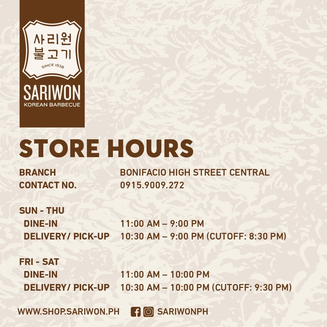 Please see our store... - Sariwon Korean Barbecue 사리원 불고기