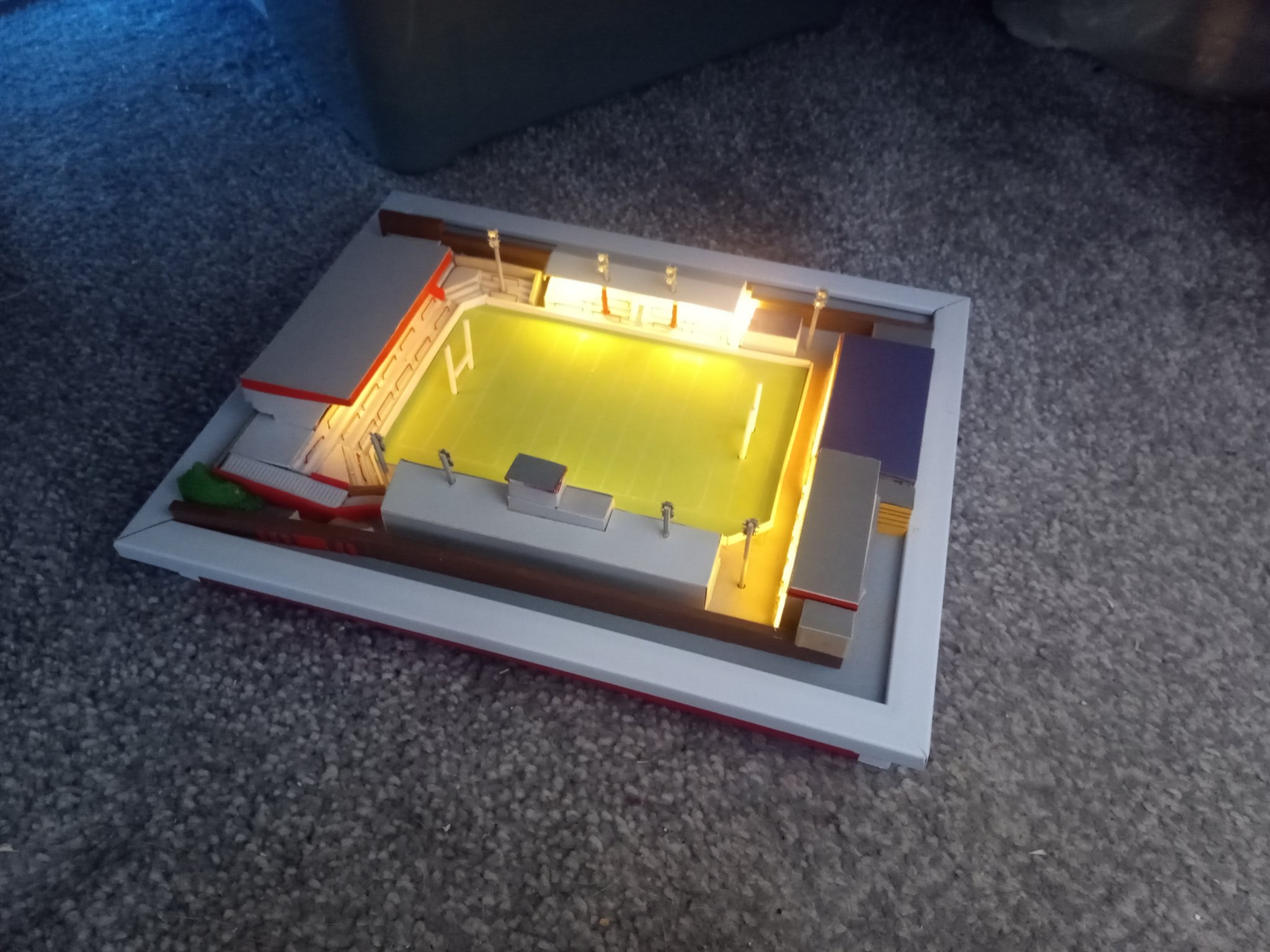 a lit up model of The Willows the former stadium of Salford Rugby ...