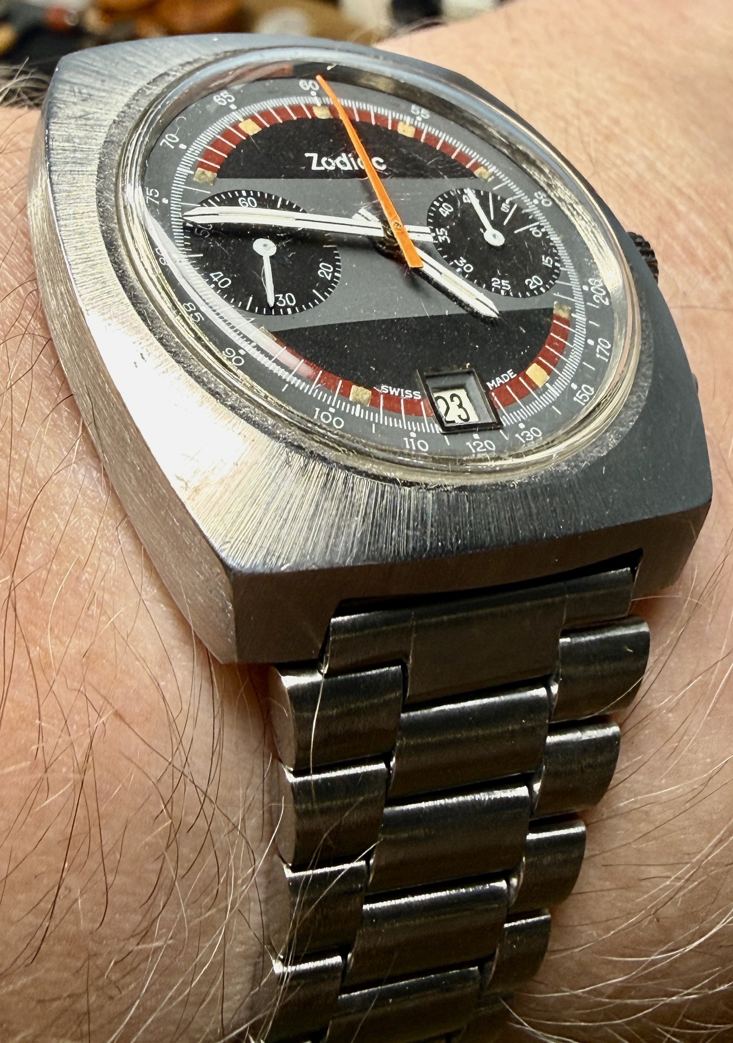 廃盤貴重セット！！BALZAC変名バンドZODIAC BOXセット！ Vintage Zodiac chronograph watch for sale on original bracelet
