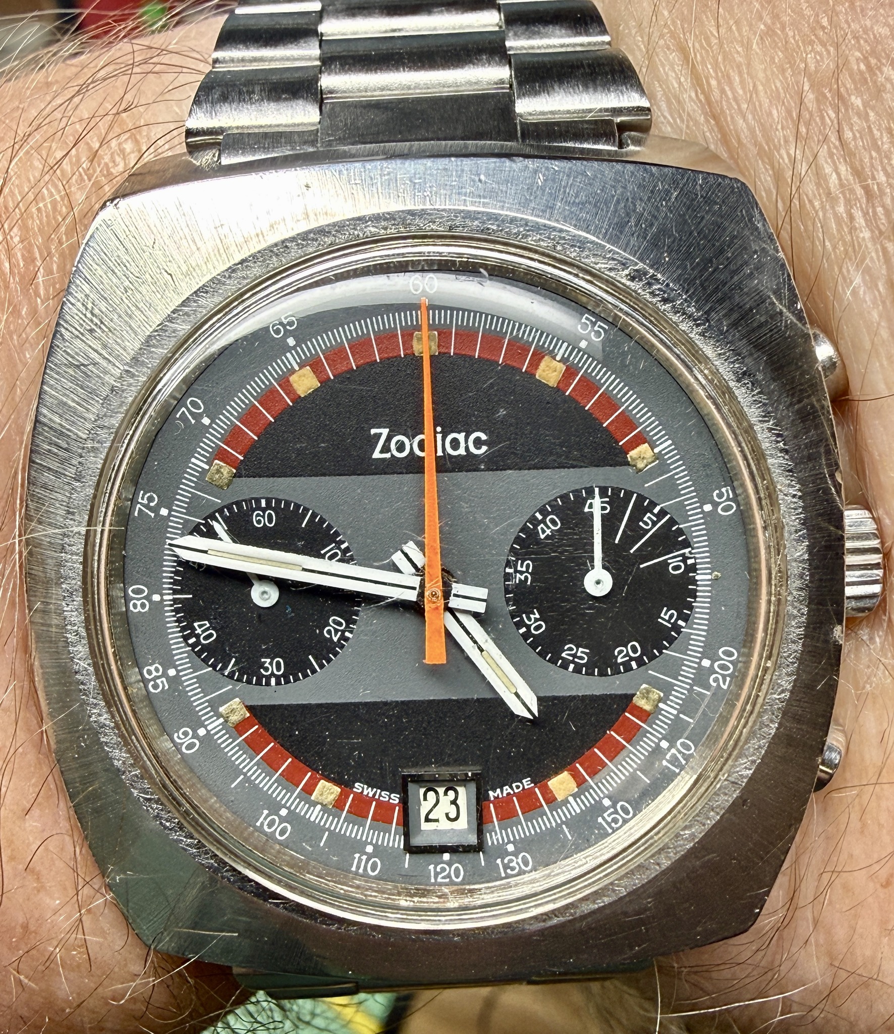 Vintage Zodiac chronograph watch for sale on original bracelet