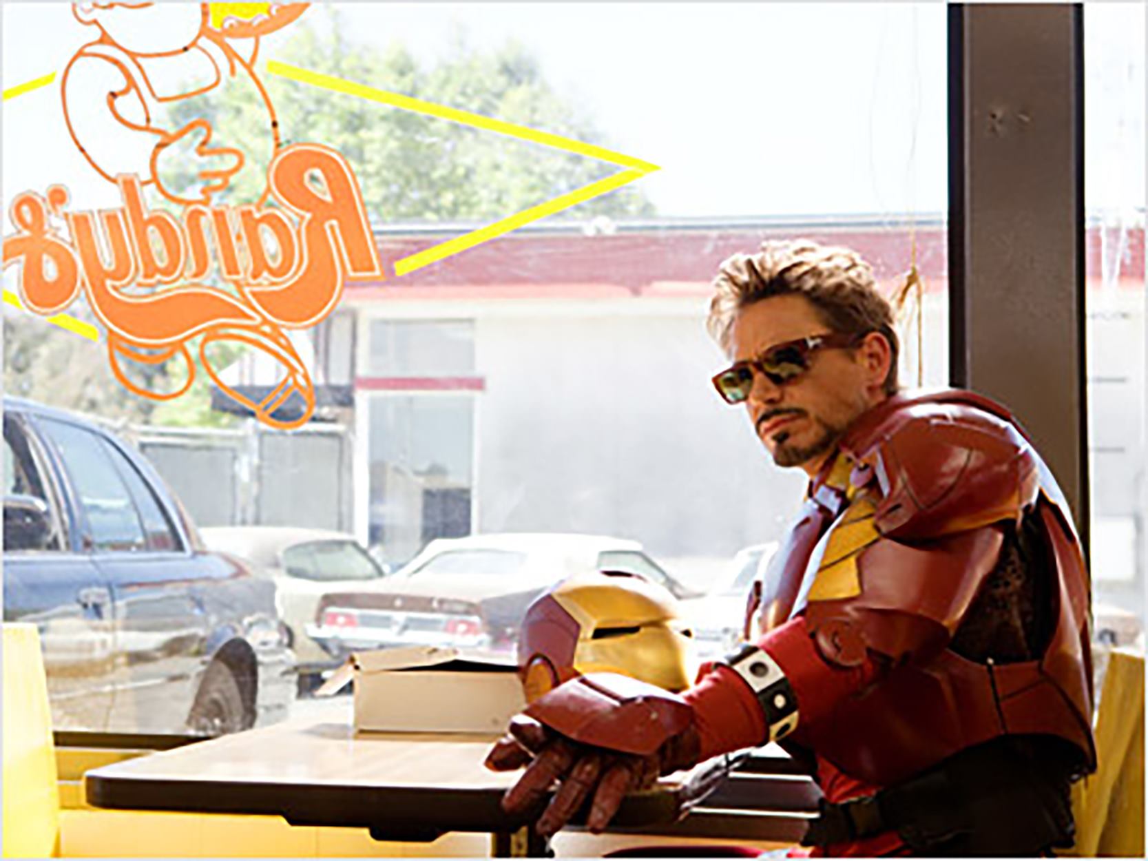Randy's - Iron Man sure looks fresh with a box of Randy's! Tag