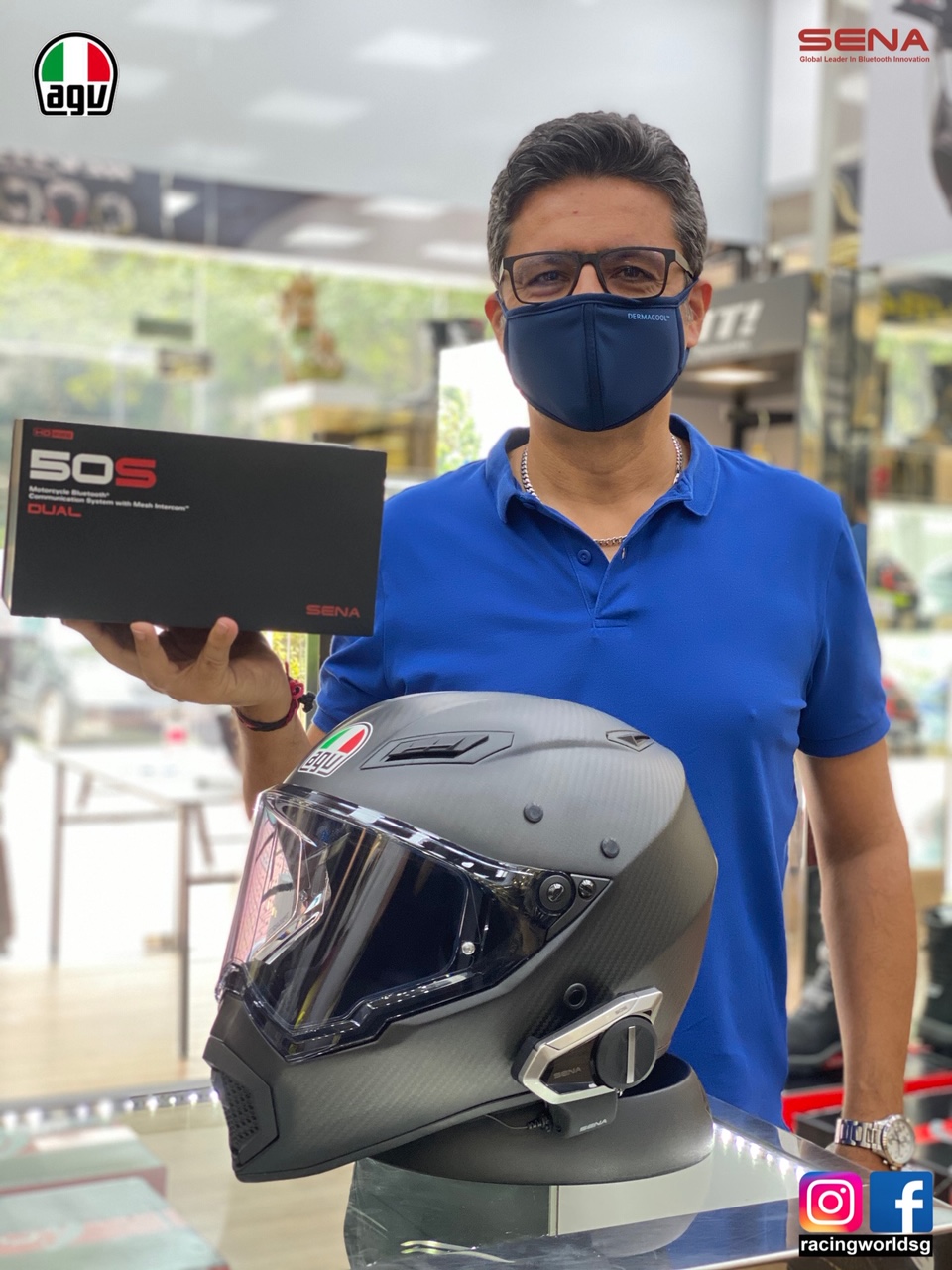 agv helmet sena K6 S KRAVE (FREE 60S INTERCOM & HEVIK BAG)  Singapore Racing World mounted button interface that eliminates bulky external components AGV OEM