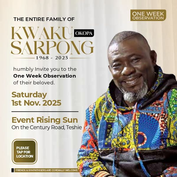 Agabus - 🕊️ *ONE WEEK OBSERVATION* 🕊️ The family of the late *Kwaku ...