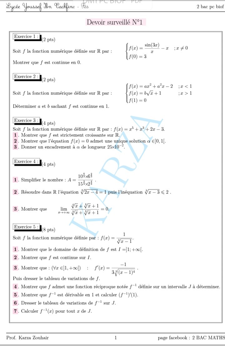 2&1 BAC MATHS - Devoir et correction Correction en pdf :... | Facebook