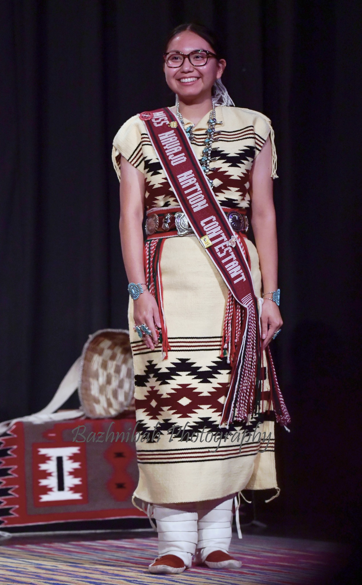 Miss Navajo contestant traditional dress at pageant