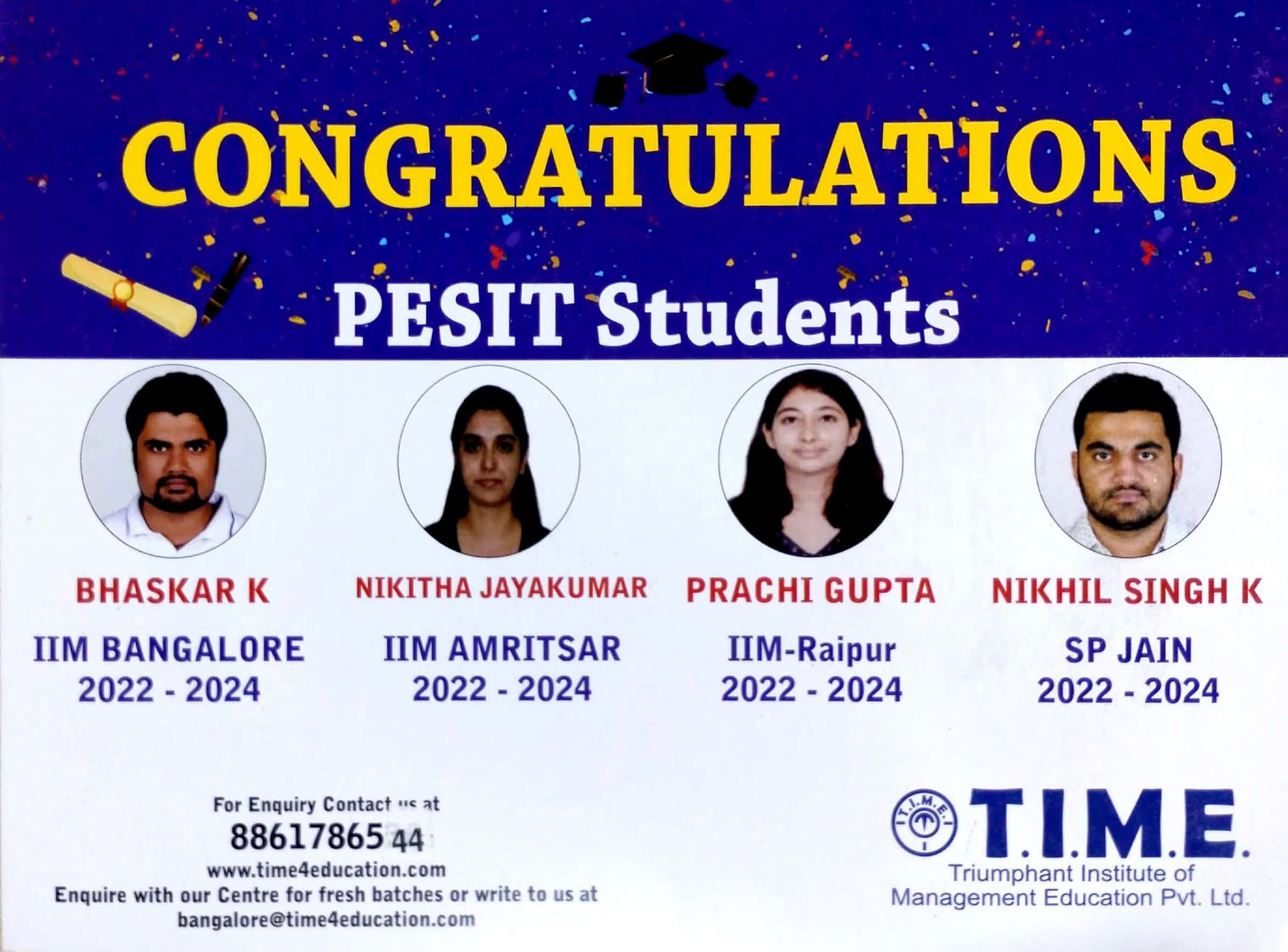 TIME JNR - CONGRATULATIONS PESIT Students who got into... | Facebook
