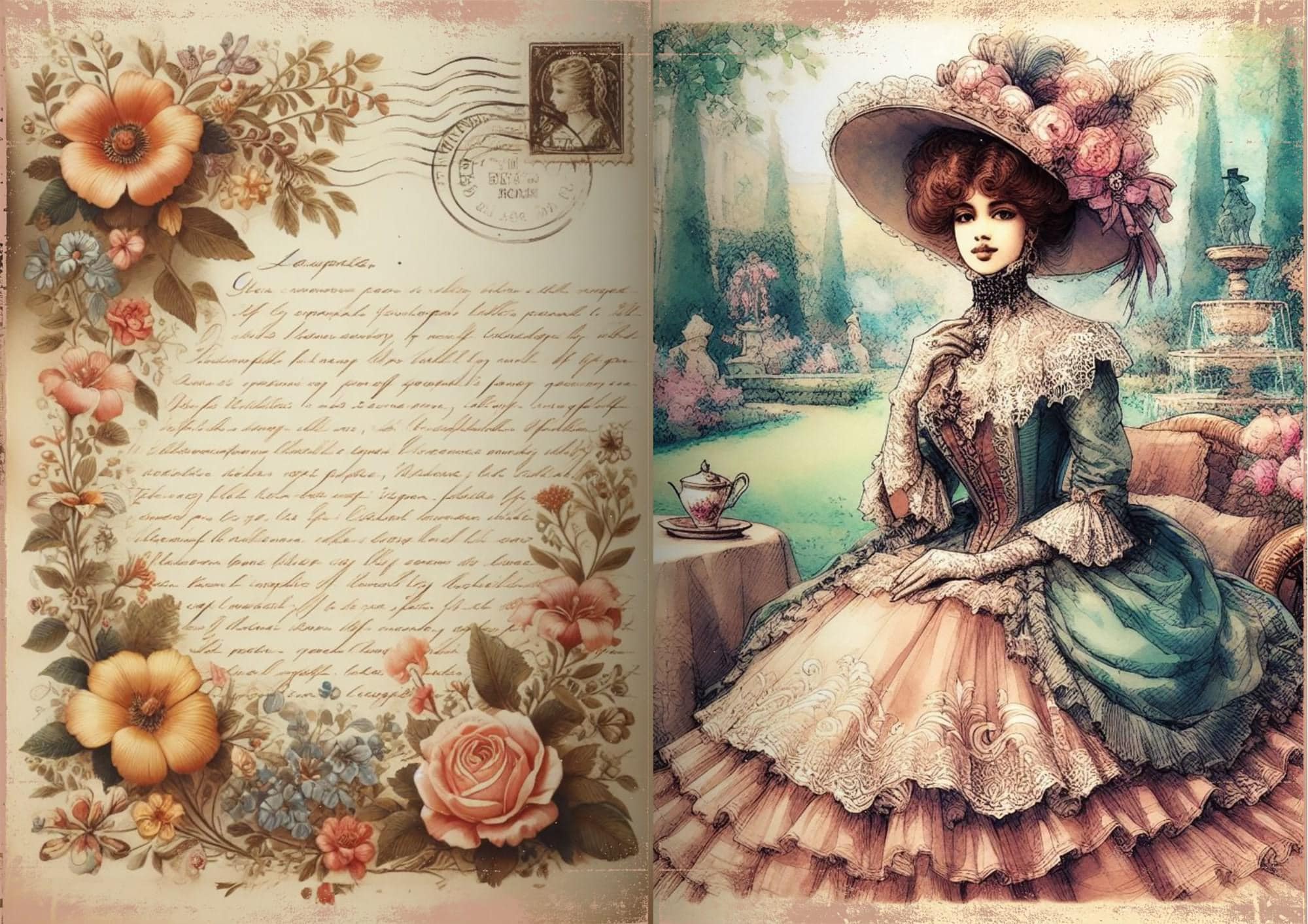 Victorian themed junk journal in brown and red