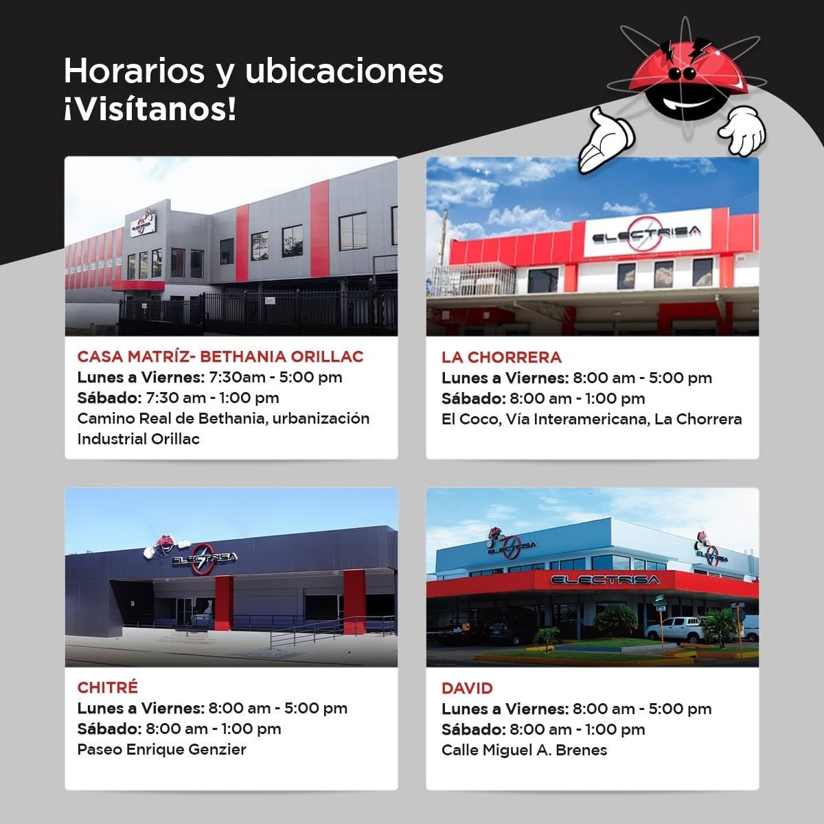 Electrisa - 🕒 Estos son nuestros horarios y ubicaciones.... | Facebook