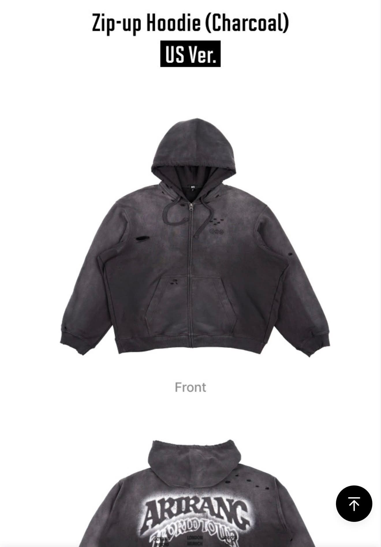 BTS ARMY Los Angeles: Trading Charcoal ARRANG WORLD TOUR Zip-up