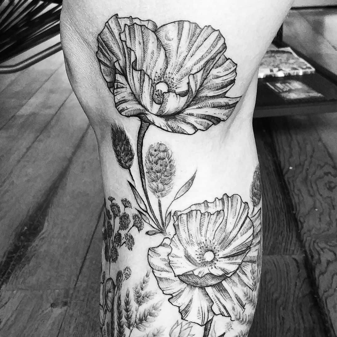 Tatouage Coquelicot Noir Et Blanc