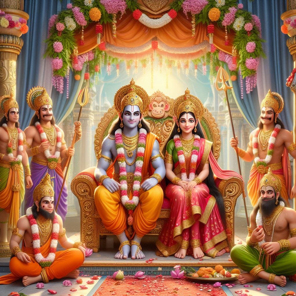 Indian Ai art | Coronation of Sri Rama where Sita, Rama were crowned as ...